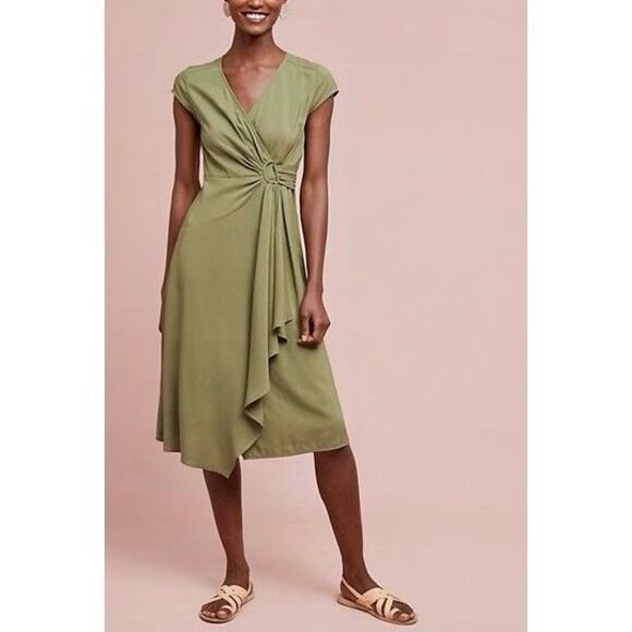 NEW Maeve Anthropologie Rayna faux Wrap Dress size 16 Olive Green - Picture 1 of 8